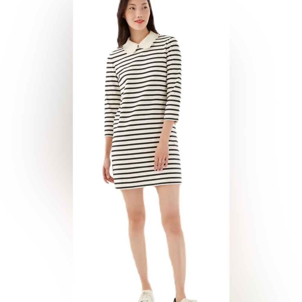 Kate Spade New York Poplin Collar Striped Tee Dress French Cream